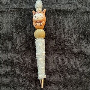 Cute Brown Karomi Bead Decorative Ballpoint Pen - Sparkle Pearl Grip